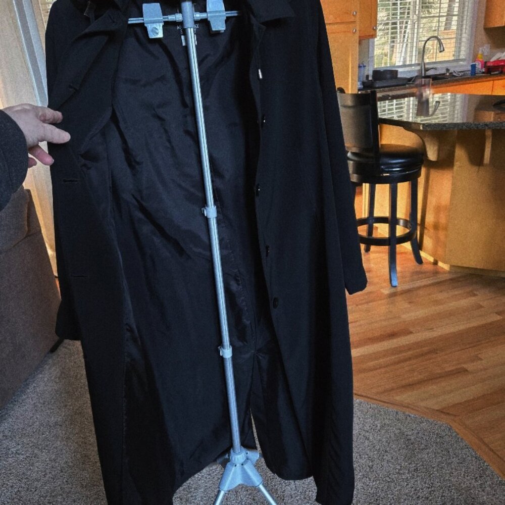 NWT Vintage Mulberry Street black sz Medium hooded trench coat hidden pouch - Picture 7 of 7
